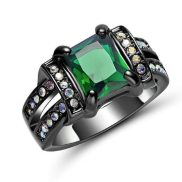 Jewelry - Gunmetal Emerald Size 6 Ring Mystic Topaz 18k GF